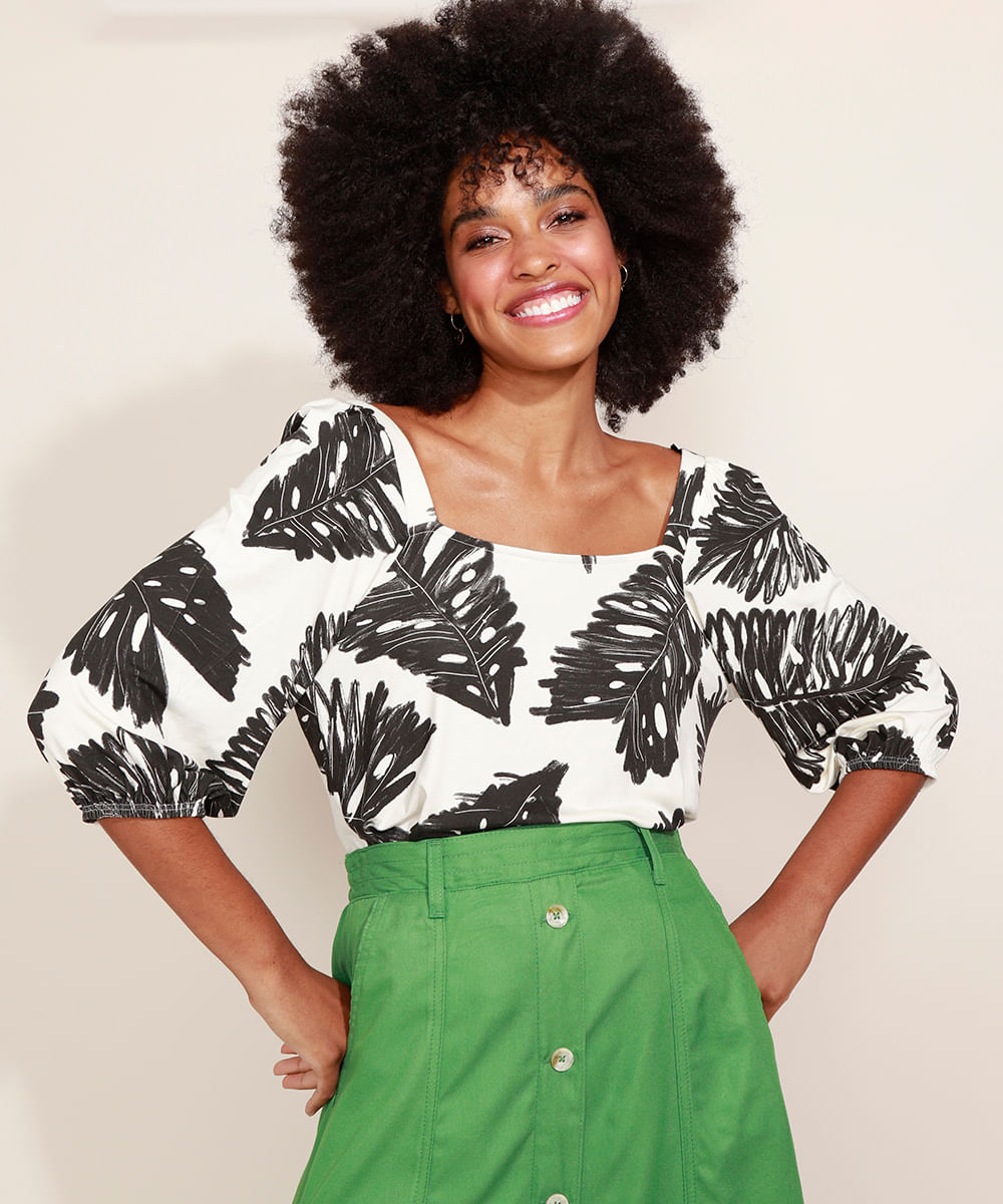 blusa com elastico no decote
