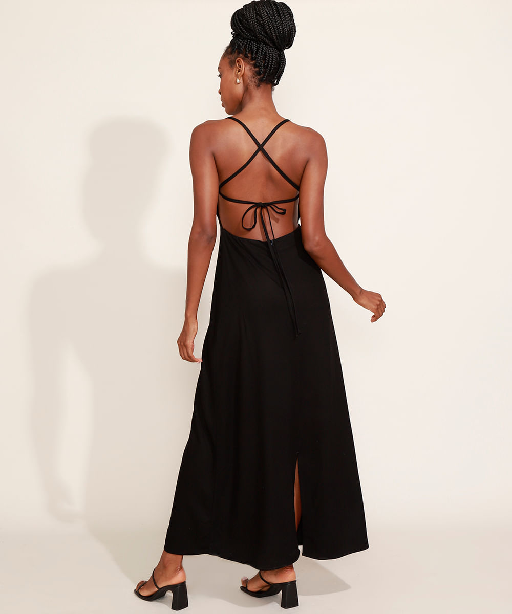 <em>Slip dress</em> longo com amarração, da C&A