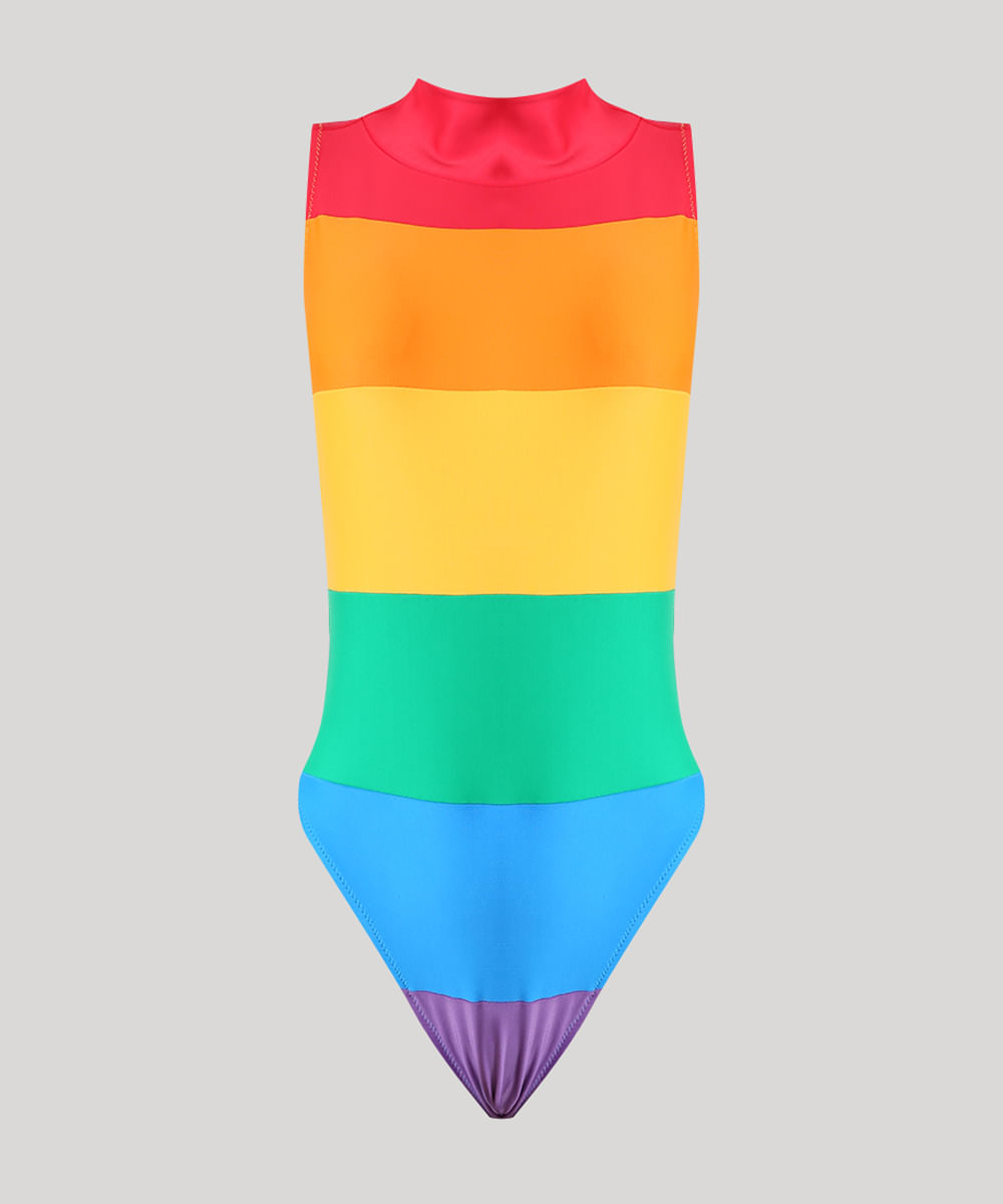 Maiô Body Pabllo Vittar de Carnaval Arco-Íris Multicor