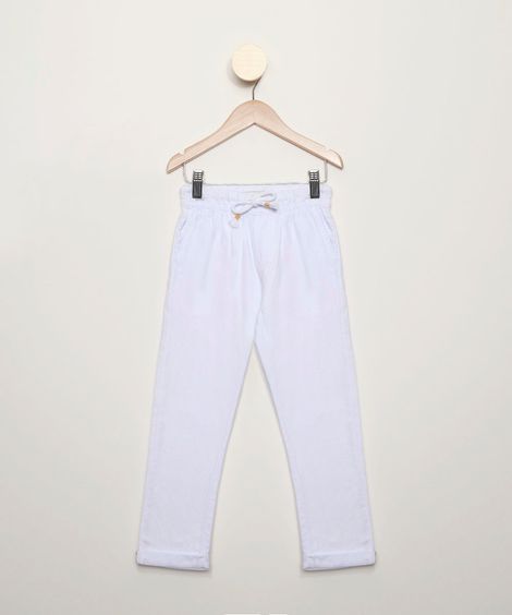 Calça de Sarja Infantil com Bolsos e Cordão Branca