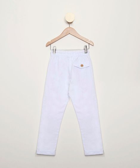 Calça de Sarja Infantil com Bolsos e Cordão Branca