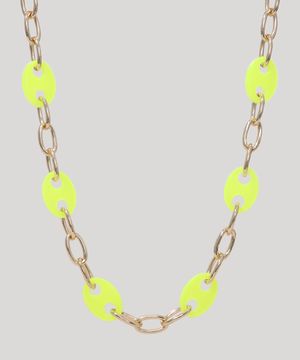Colar Feminino com "Elos" Coloridos Dourado