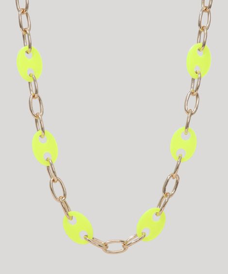 Colar Feminino com "Elos" Coloridos Dourado