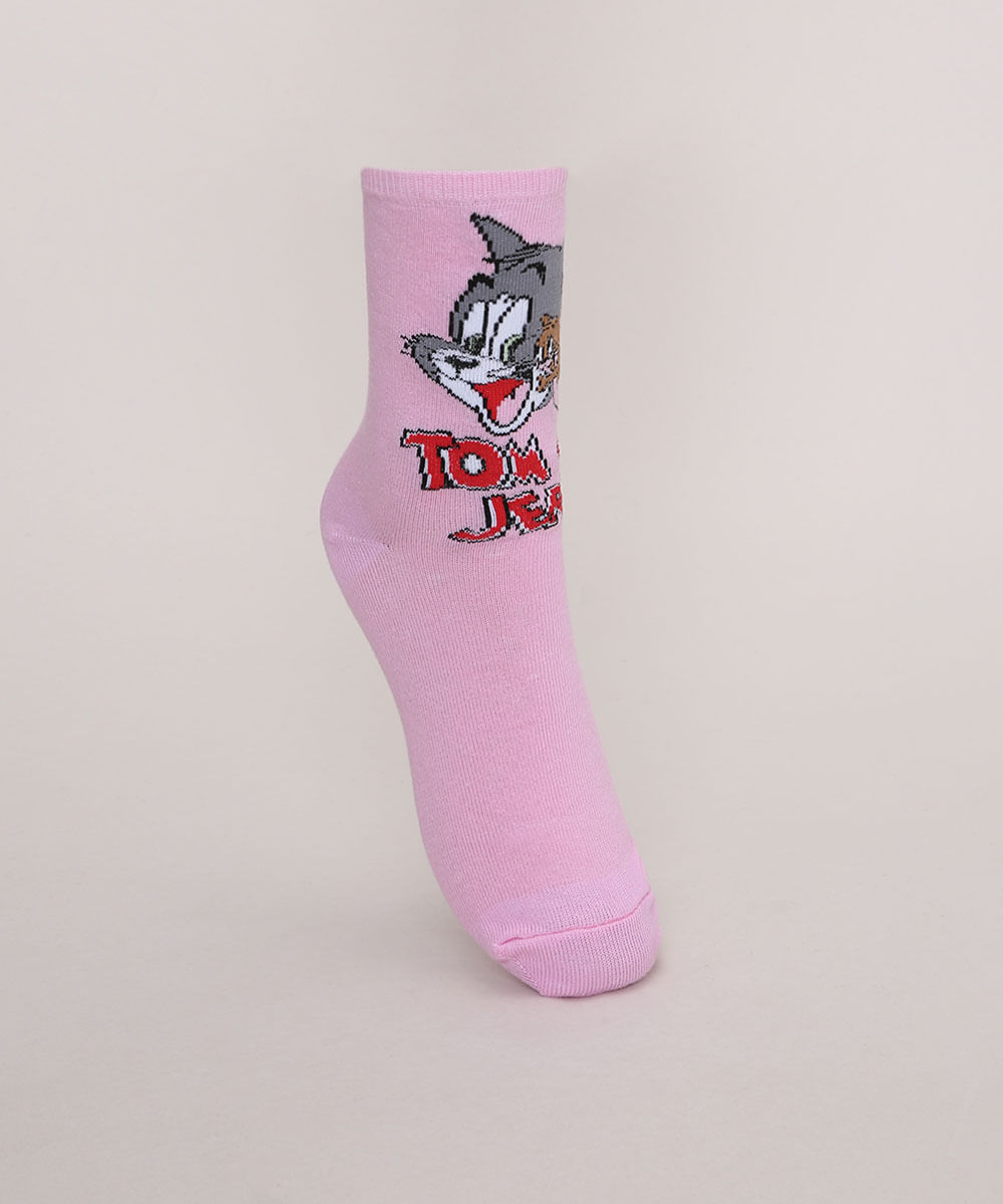 Meia-Feminina-Cano-Alto-Tom-e-Jerry-Rosa-9971703-Rosa_1