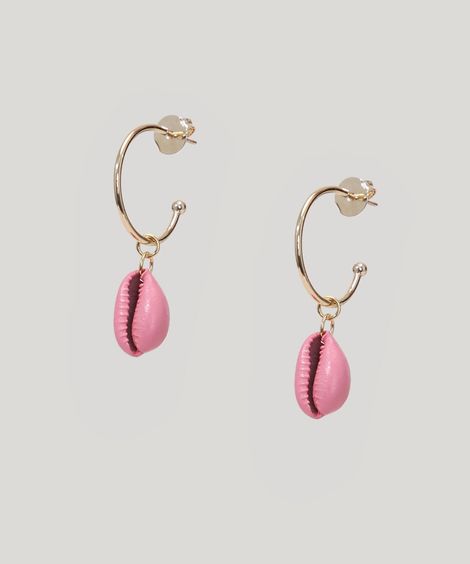 Brinco Feminino Argola com Pingente de Búzios Dourado