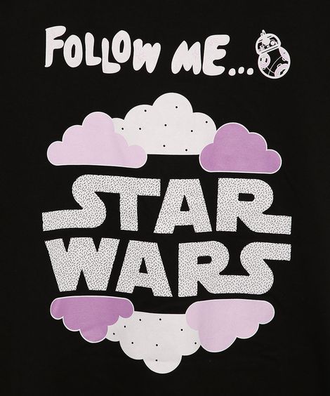 Blusa Juvenil Star Wars Manga Curta Preta