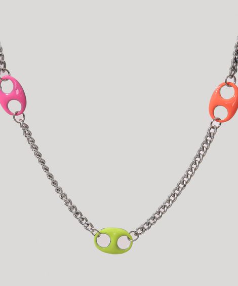 Colar Feminino com Elos de Resina Neon Prateado