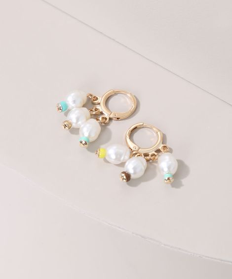 Brinco Feminino de Argola com Pérolas Irregulares Dourado