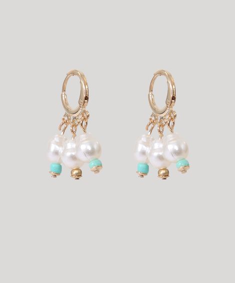 Brinco Feminino de Argola com Pérolas Irregulares Dourado