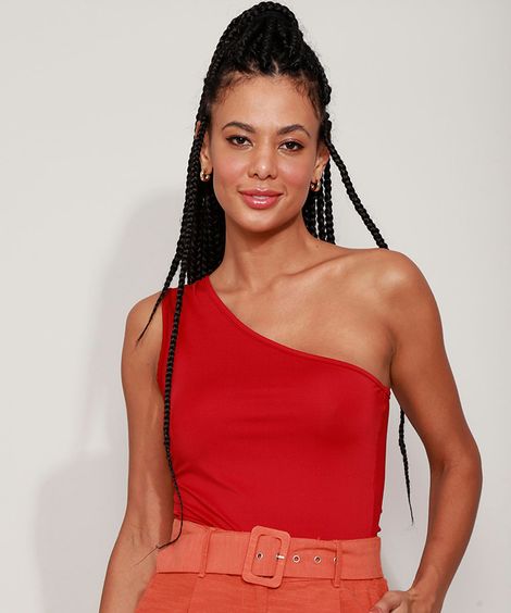 Blusa Feminina Básica Um Ombro Só Vinho