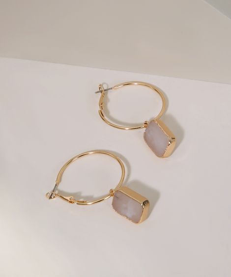 Brinco Feminino de Argola com Pingente Retangular Dourado