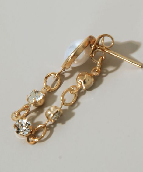 Brinco Feminino com Pérola e Corrente Dourado