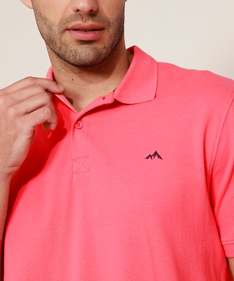Polo de Piquet Masculina Básica Comfort Manga Curta Coral