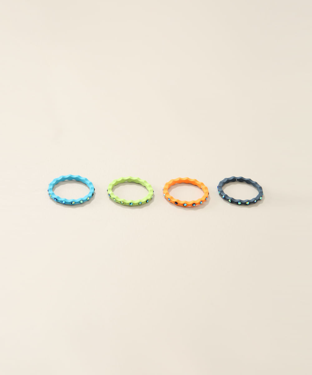 Kit de 4 Anéis Femininos com Strass Multicor