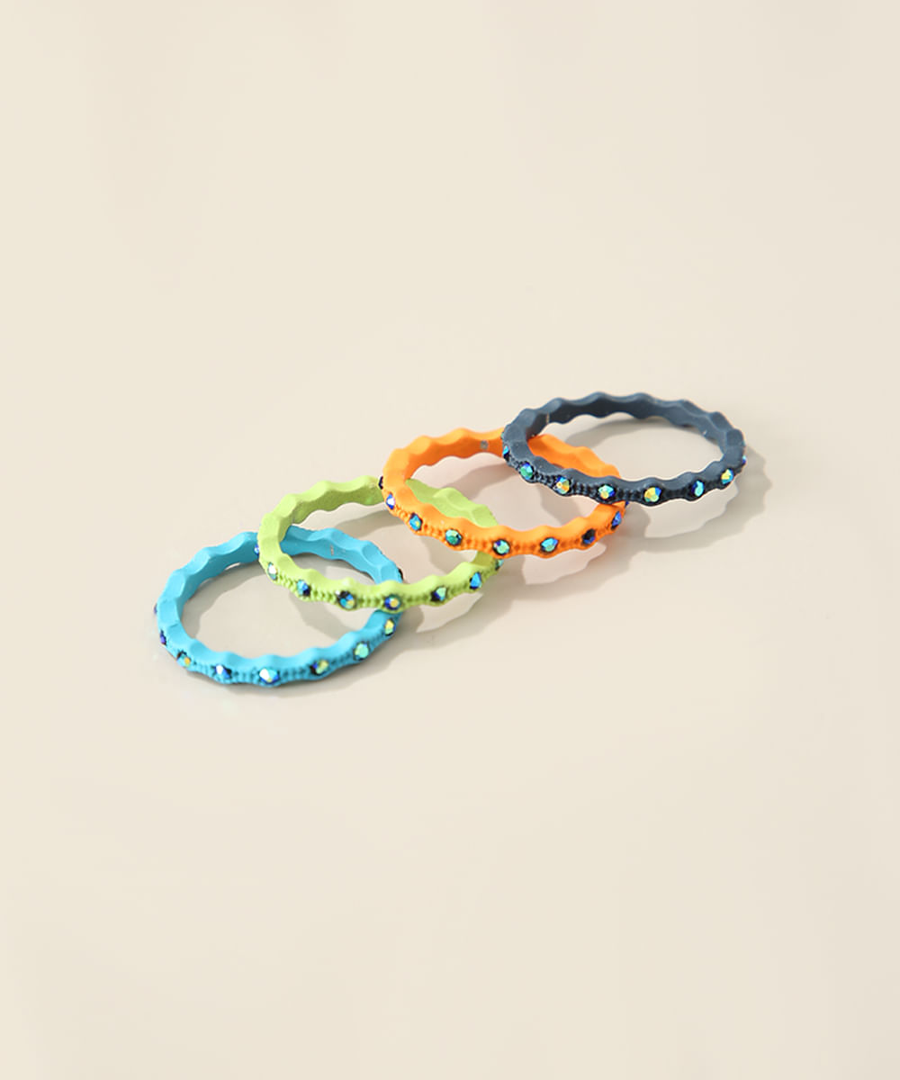 Kit de 4 Anéis Femininos com Strass Multicor