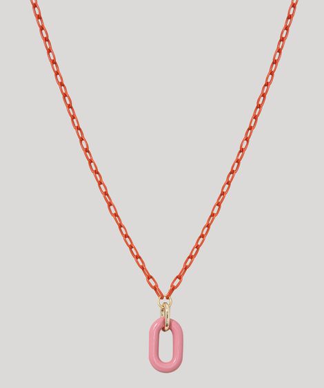 Colar Feminino Corrente com Pingente de Elo Laranja
