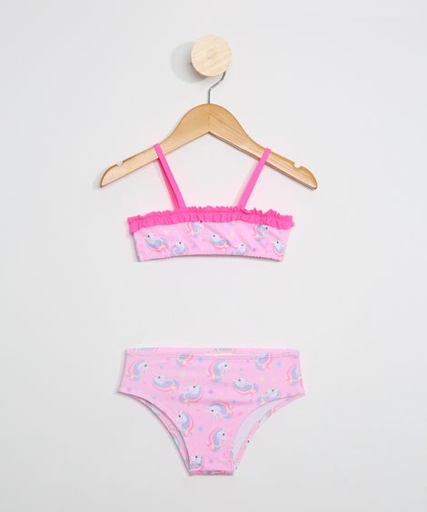 Biquíni Infantil Estampado Unicórnios com Proteção UV50+ Rosa