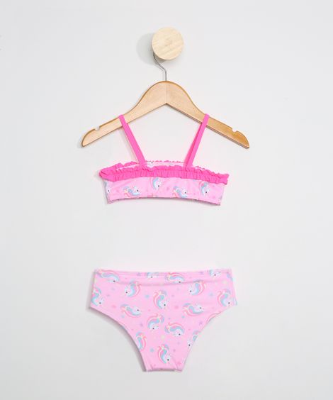 Biquíni Infantil Estampado Unicórnios com Proteção UV50+ Rosa