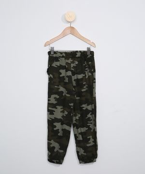 Calça Infantil Jogger Estampada Camuflada Verde Militar