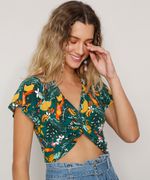 Blusa-Feminina-Cropped-Texturizada-Estampada-de-Arara-com-Torcido-Manga-Curta-Decote-V-Verde-Escuro-9976624-Verde_Escuro_7
