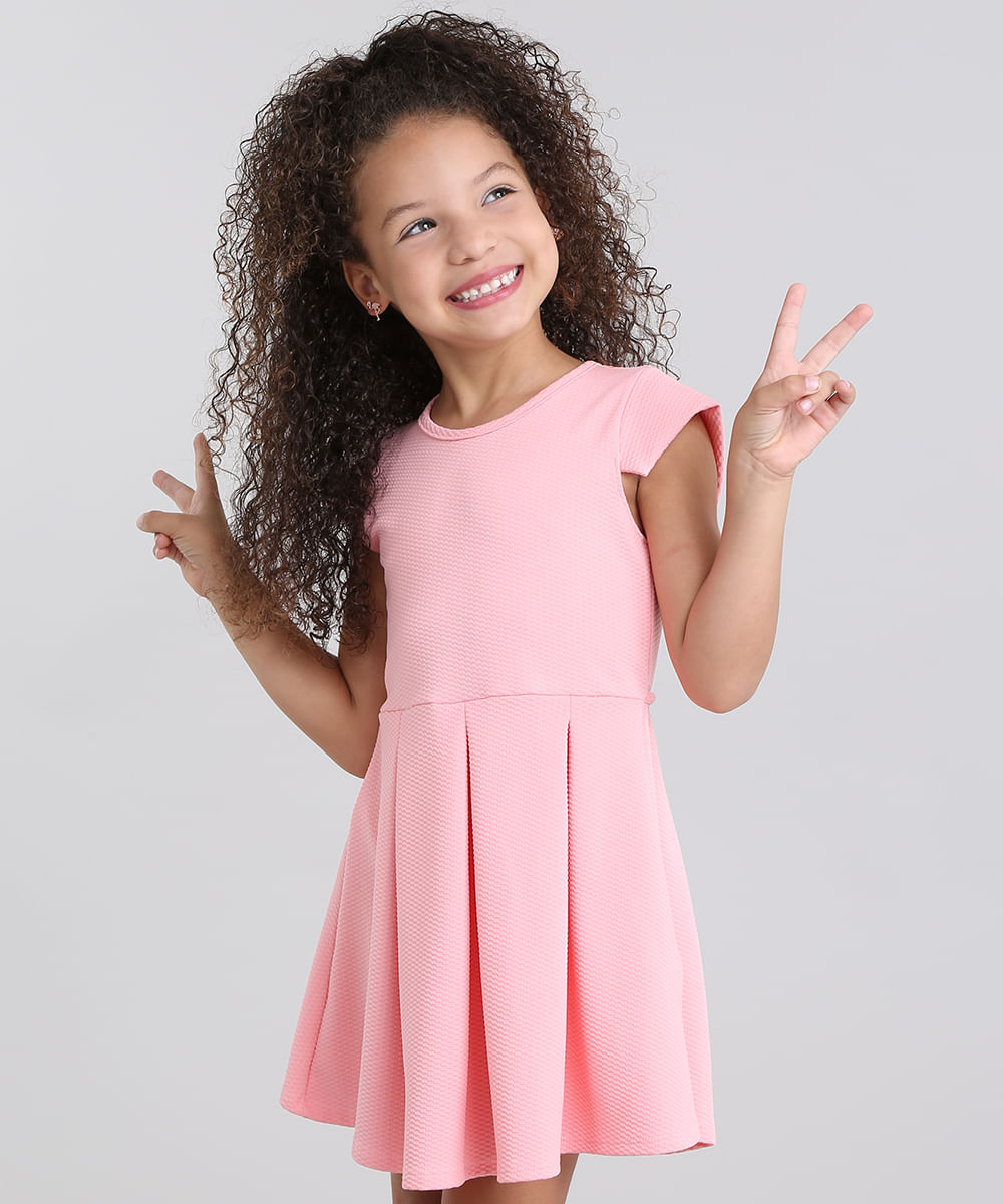 Vestido-Infantil--com-Recorte-em-Jacquard-Manga-Curta-Rosa-9041141-Rosa_1