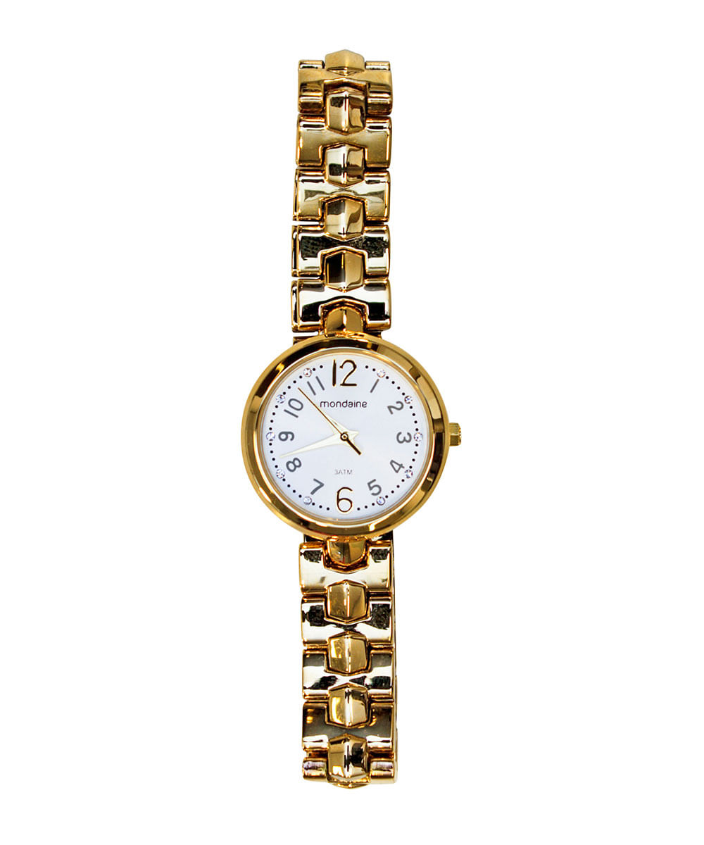 Relógio Analógico em Metal Dourado