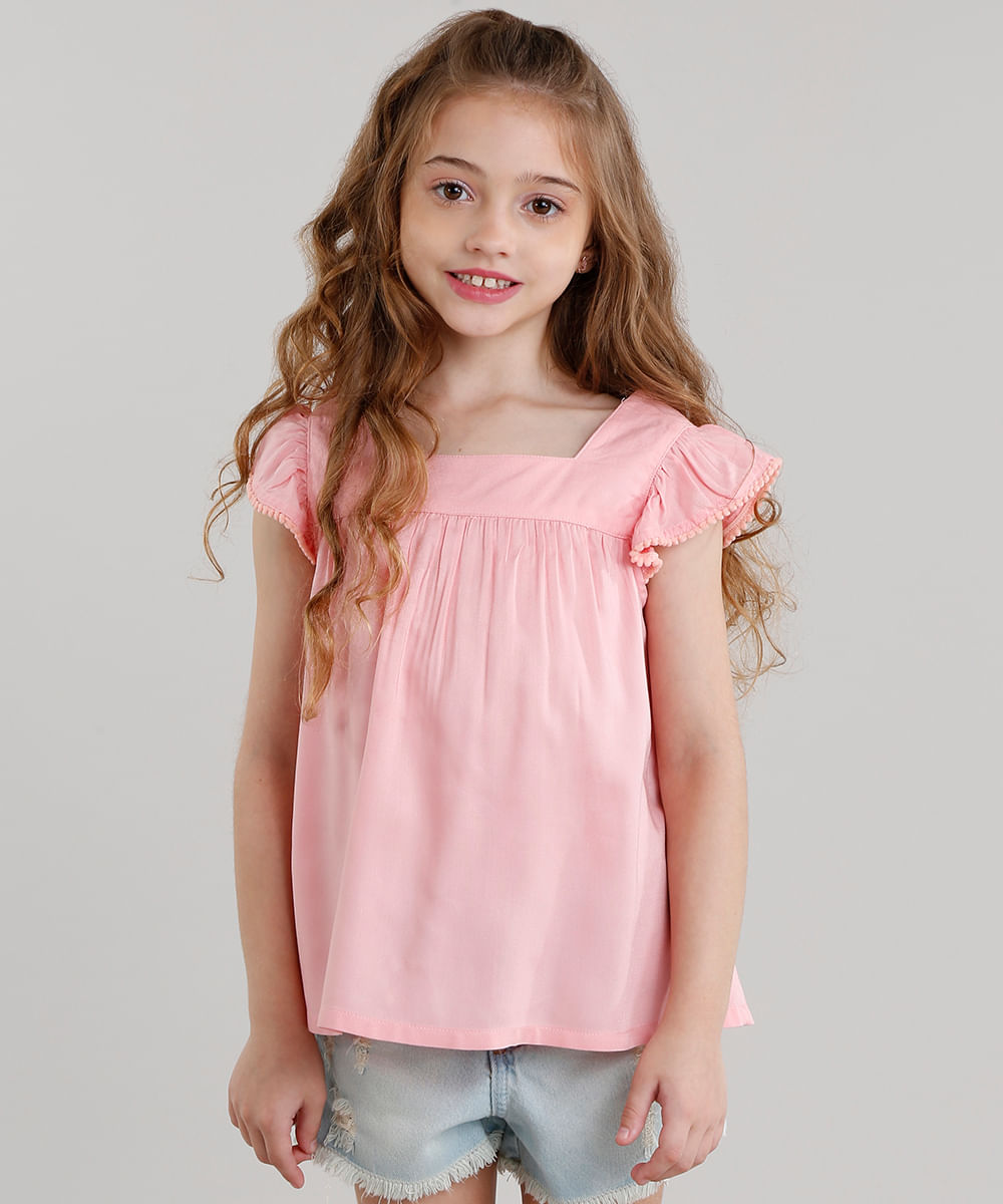 Blusa-Infantil-com-Pompom-Manga-Curta-Decote-Redondo-Rosa-8824205-Rosa_1