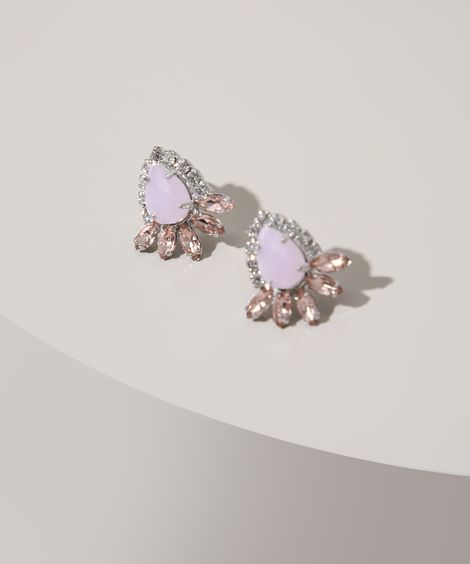 Brinco Feminino Gota com Pedras e Strass Prateado