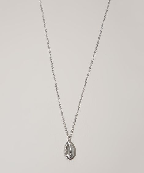 Colar Feminino Longo com Pingente de Búzio Prateado