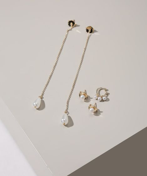 Kit de 2 Brincos Femininos + Piercing Dourado