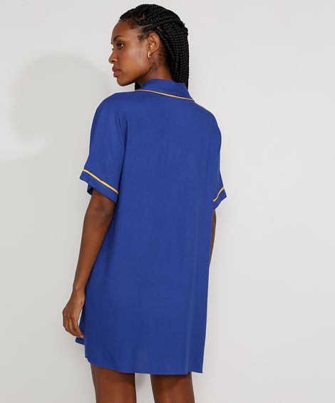 Vestido Chemise Feminino Mindset Curto Oversized com Vivo Contrastante Manga Curta Azul Royal