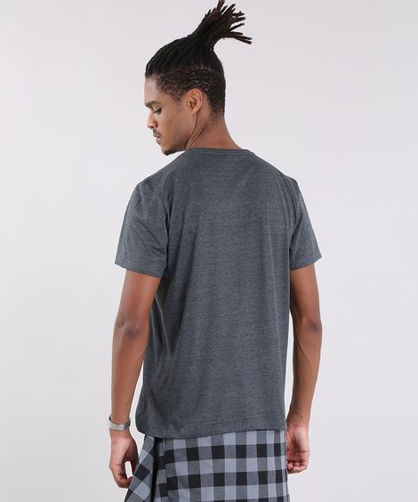 Camiseta com Estampa de Paisagem Cinza Mescla Escuro
