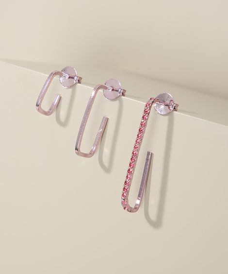 Kit de 3 Brincos de Argola Femininos Rosa