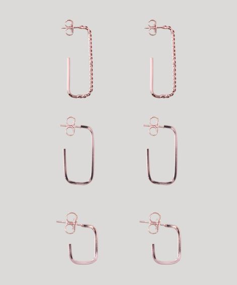 Kit de 3 Brincos de Argola Femininos Rosa