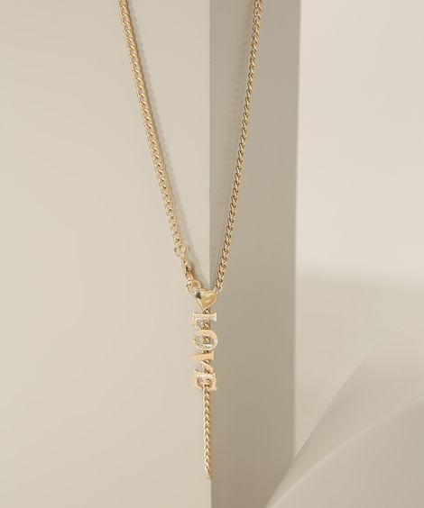 Colar Feminino com Pingente "Love" Dourado