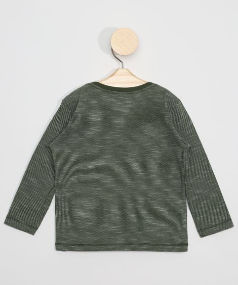 Camiseta Infantil Listrada Manga Longa Verde Militar