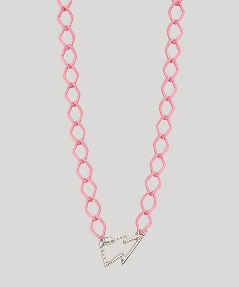 Colar Feminino Corrente com Pingente de Raio Rosa