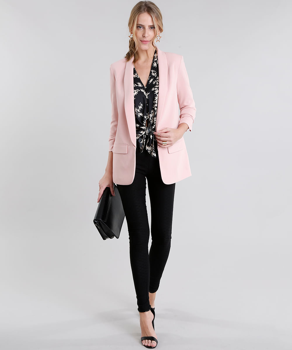 Blazer Feminino Longo Boyfriend Rosê