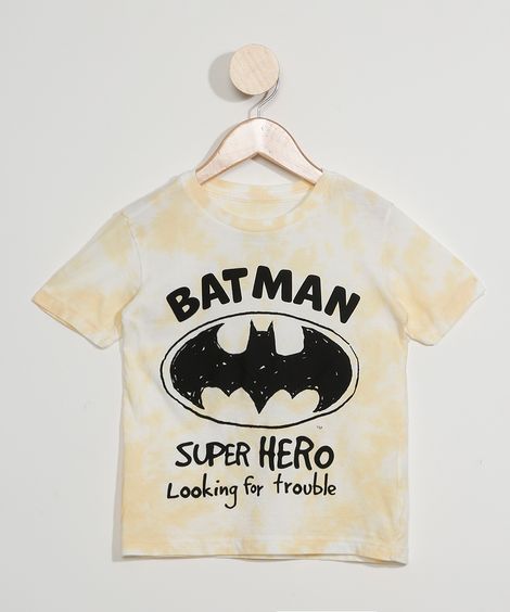 Camiseta Infantil Estampada Manga Curta Tie Dye Batman Amarela