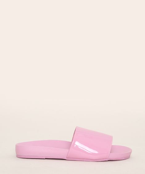 Chinelo Slide Feminino Oneself em Verniz Rosa