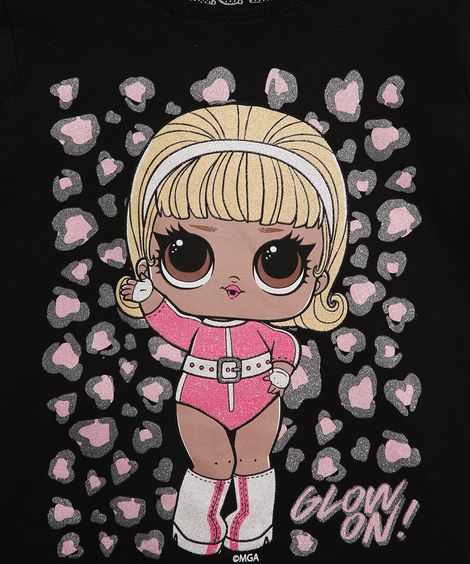 Blusa Infantil Manga longa Lol Surprise com Glitter Preta
