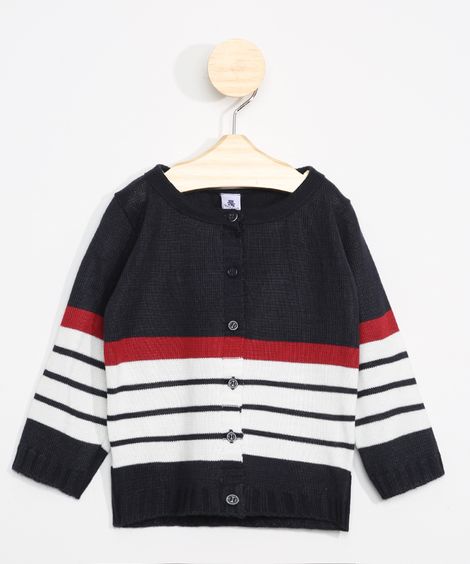 Cardigan de Tricô Infantil com Listras Azul Marinho