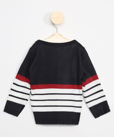 Cardigan de Tricô Infantil com Listras Azul Marinho