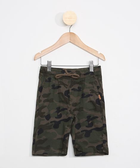 Bermuda Infantil Reta Camuflada Estampada Verde Militar