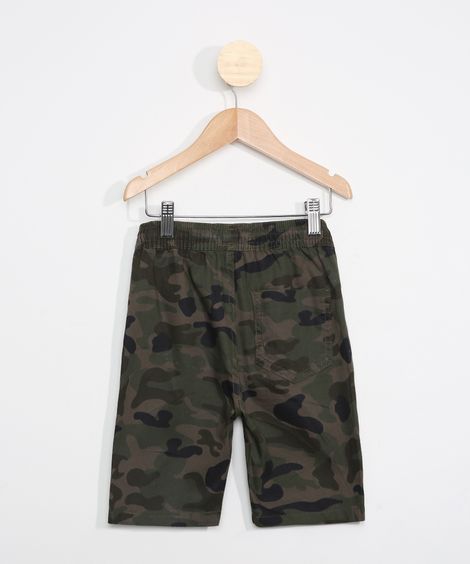 Bermuda Infantil Reta Camuflada Estampada Verde Militar