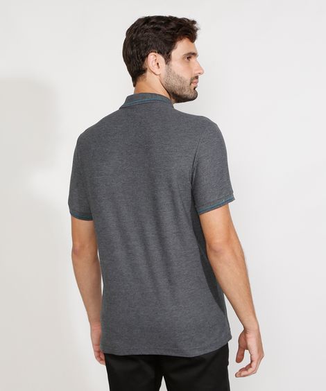 Polo de Piquet Masculina Básica Comfort Manga Curta Cinza Mescla Escuro