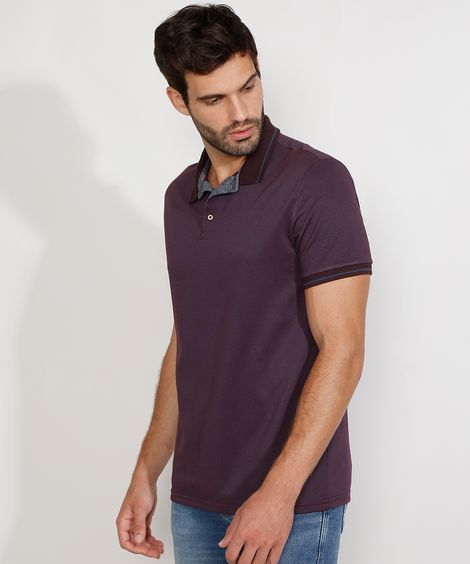 Polo Masculina Comfort Texturizada Geométrica Manga Curta Vinho