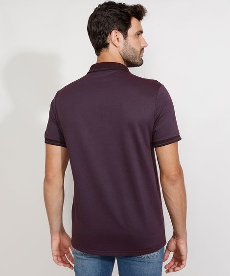 Polo Masculina Comfort Texturizada Geométrica Manga Curta Vinho
