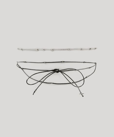 Kit de 2 Gargantilhas Femininas Choker Prateado
