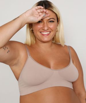 Sutiã Top Plus Size DeMillus Conforto Ultraleve Sem Bojo Costura e Aro Bege